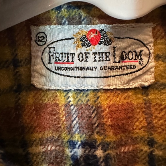VTG 70s Fruit of The Loom Boys Plaid Western Yellow Flannel Pearl Snaps Sz 12 - Picture 6 of 6